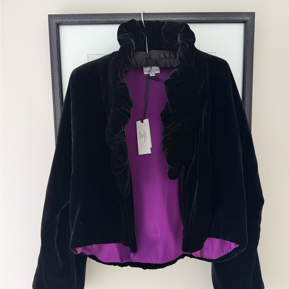 Boohoo Black Velvet Blazer with Purple Interior